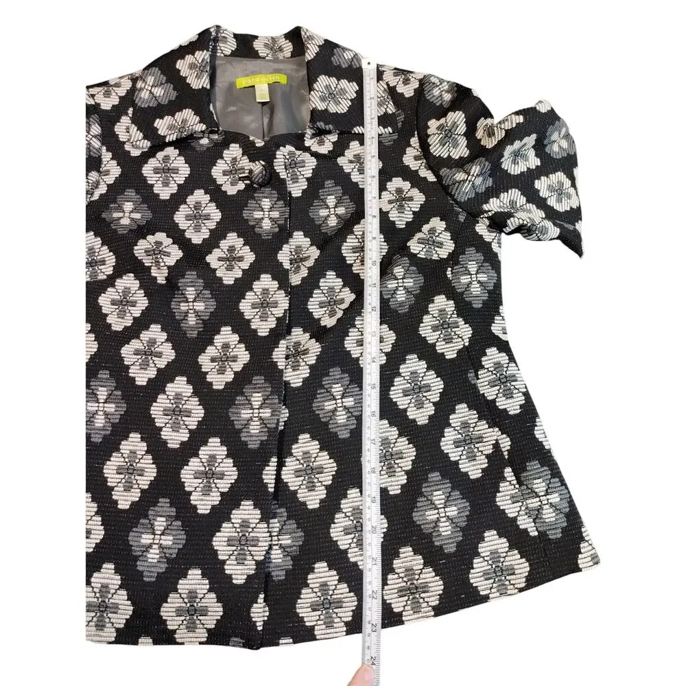 Sigrid Olsen Floral Brocade Jacket Button Up Textured Black White Womens Size 10